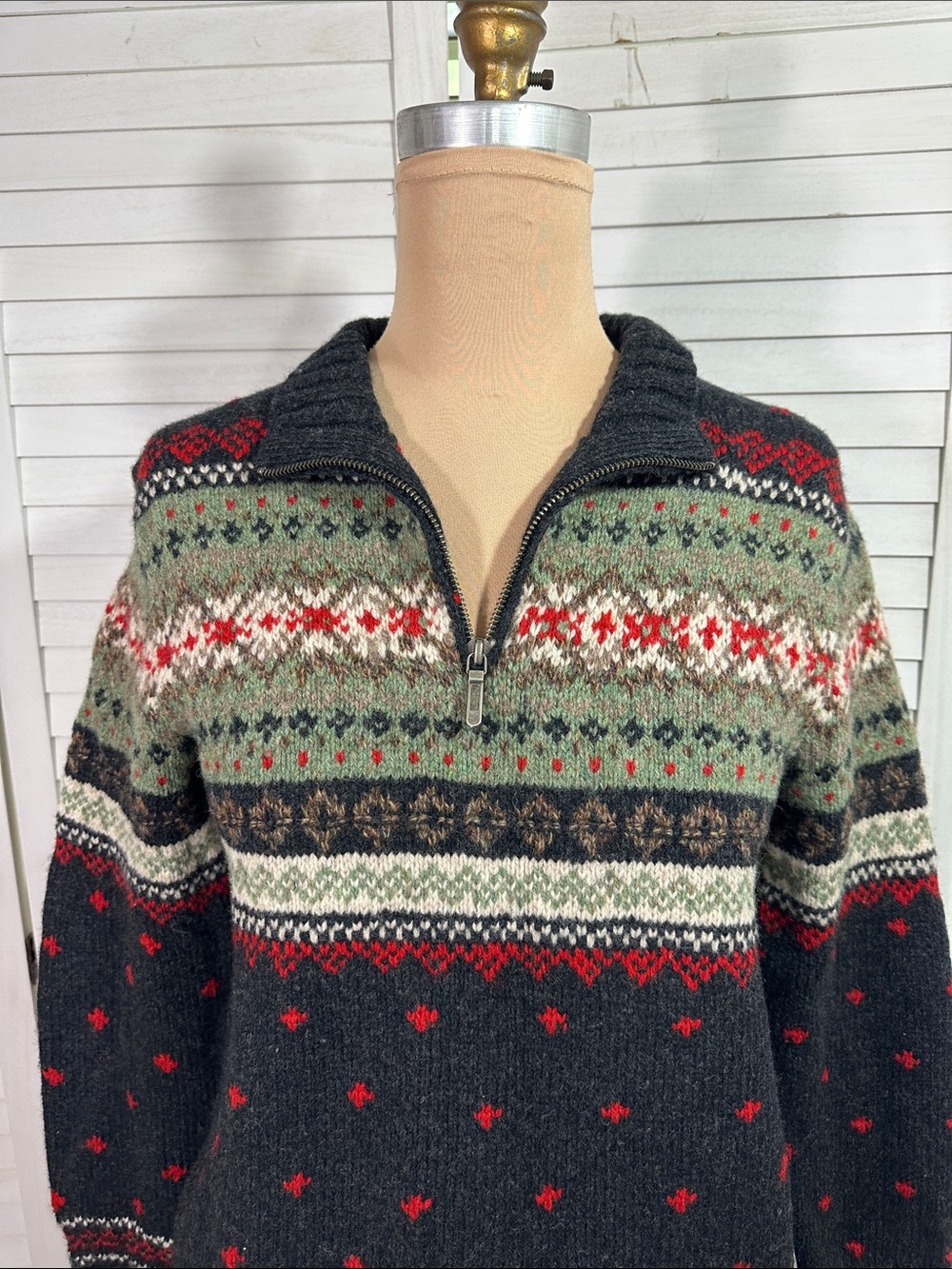 Vintage Lauren Ralph Lauren Petite Hand Knit Fair Isle Quarter Zip Sweater SP - Picture 4 of 12